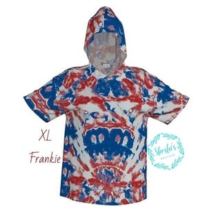 LuLaRoe Frankie Tie-Dye Hoodie Shirt - Red and Blue